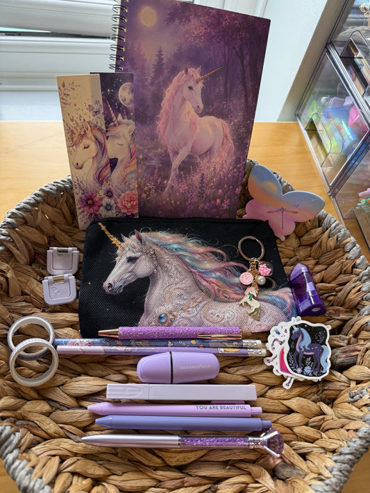 Purple mini unicorn stationery collection