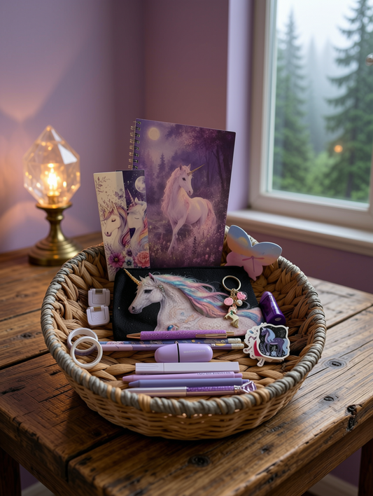 Purple mini unicorn stationery collection